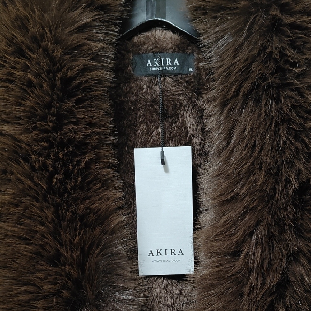 Akira Chocolate Brown Faux Leather Jacket with Faux Fur Trim - Picture 5 of 9